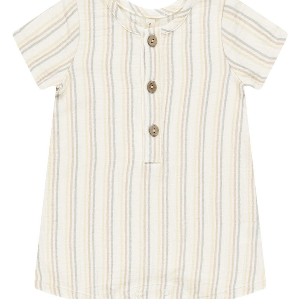 Quincy Mae 12-18M Cream and Tan Striped Baby Romper